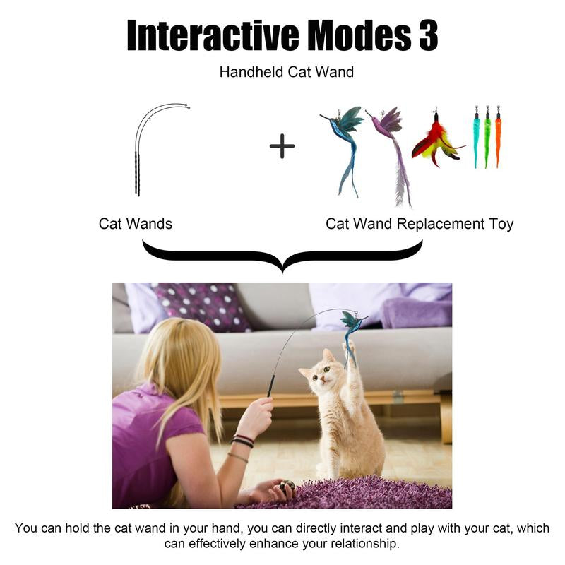 2 Wands with Base & 6 Feather Interactive Cat Toy Set